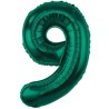 Balon foliowy zielona Cyfra 9, 33,5"- 85 cm / 1 szt