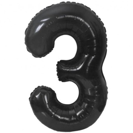 Balon foliowy czarna Cyfra 3, 33,5"- 85 cm / 1 szt