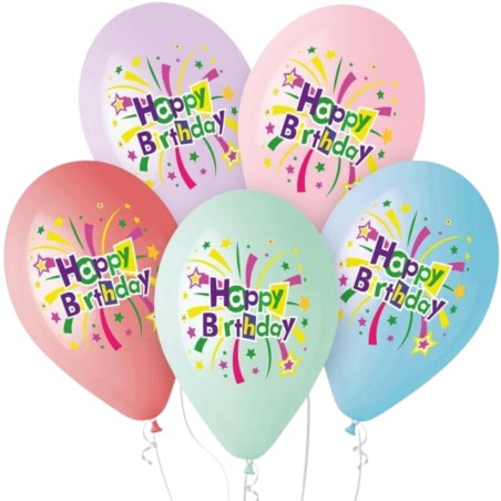 Lateksowe kolorowe Balony Premium Hel "Happy Birthday", 13"/ 5 szt.
