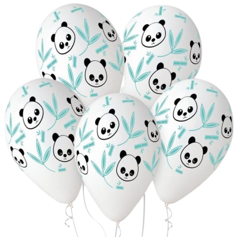 Lateksowe białe Balony Premium Hel Panda i bambus, 13 cali / 5 szt.