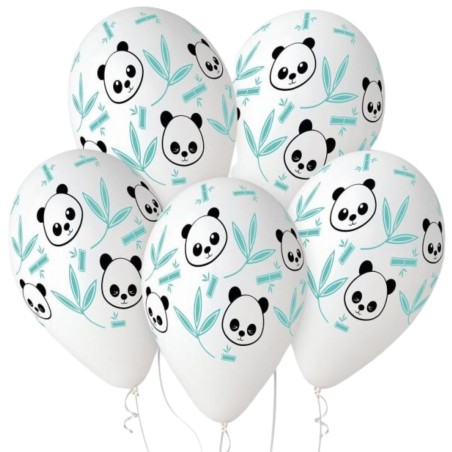 Lateksowe białe Balony Premium Hel Panda i bambus, 13 cali / 5 szt.