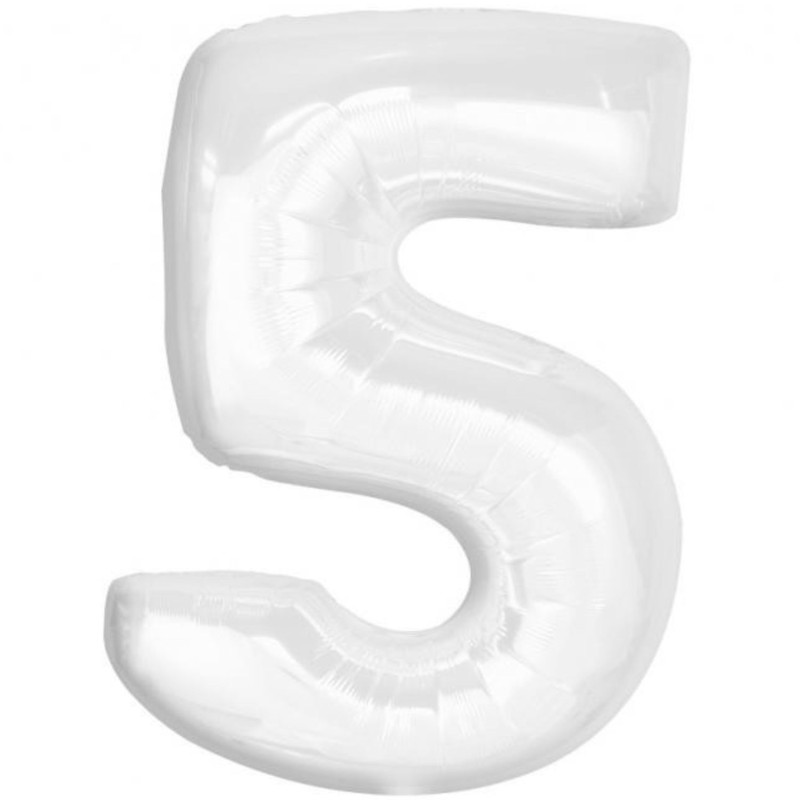 Balon foliowy biała Cyfra 5, 36"- 92 cm / 1 szt