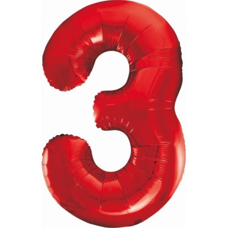 Balon foliowy czerwona Cyfra 3, 33,5" - 85 cm / 1 szt