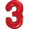 Balon foliowy czerwona Cyfra 3, 33,5" - 85 cm / 1 szt