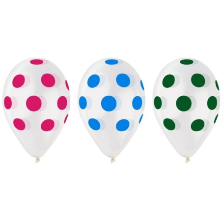 Lateksowe Balony Premium Hel "Kolorowe Grochy", transparentne, 13"/ 5 szt. KK
