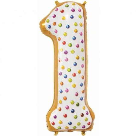 Balon foliowy wielokolorowa "cyfra 1" ciasteczko , 31"- 78 cm /1szt
