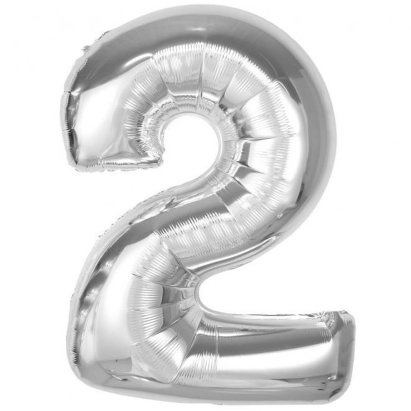 Balon foliowy srebrna "cyfra 2", 36"- 92 cm /1szt