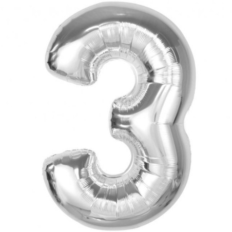 Balon foliowy srebrna "cyfra 3", 36"- 92 cm /1szt
