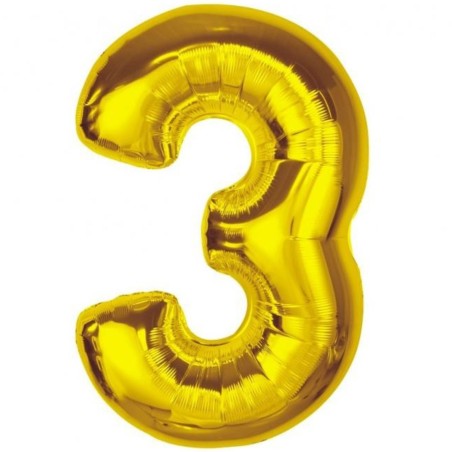 Balon foliowy złota "cyfra 3", 36"- 92 cm /1szt