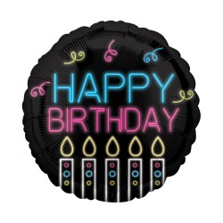 Foliowy Balony czarny z napis. "Happy Birthday". 17" - 43 cm / 1 szt. (zapakowany)