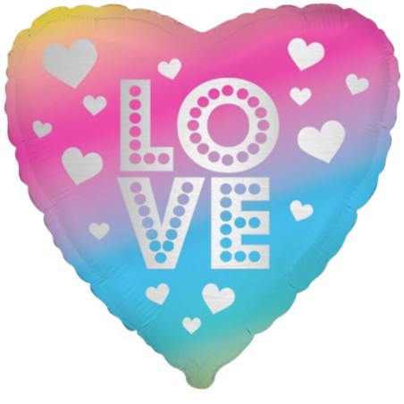 Balon foliowy kolorowy w kształcie serca z nadrukiem "LOVE", 18"- 46 cm /1szt