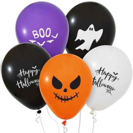 Lateksowe różnokolorowe Balony Happy Halloween - różne wzory, 12"/ 5 szt.
