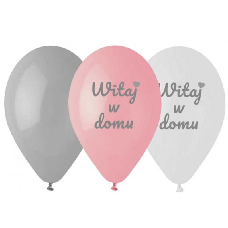 Lateksowe szare i różowe Balony Premium Witaj w domu, różowe, 12"/ 6 szt.