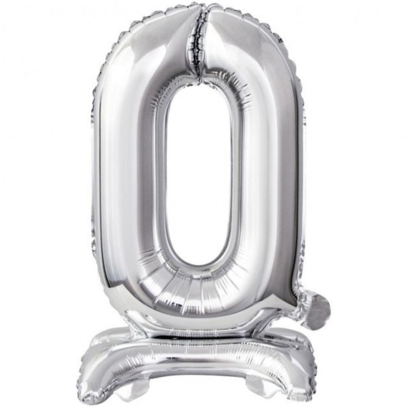 Balon foliowy srebrna stojąca "cyfra 0", 15"- 38 cm /1szt