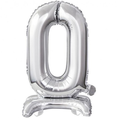 Balon foliowy srebrna stojąca "cyfra 0", 15"- 38 cm /1szt