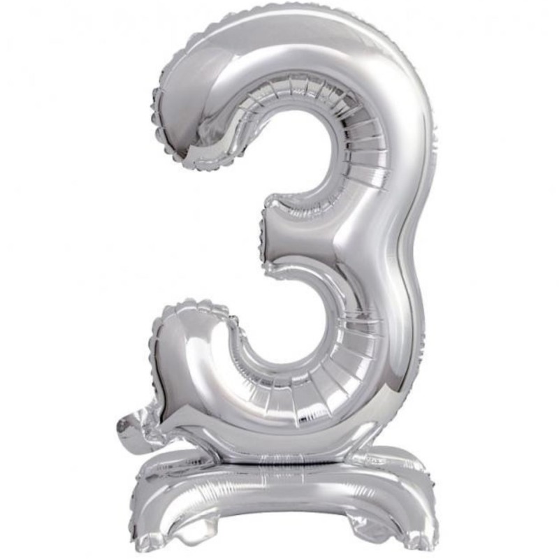 Balon foliowy srebrna stojąca "cyfra 3", 15"- 38 cm /1szt