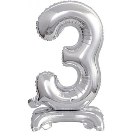Balon foliowy srebrna stojąca "cyfra 3", 15"- 38 cm /1szt