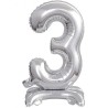 Balon foliowy srebrna stojąca "cyfra 3", 15"- 38 cm /1szt