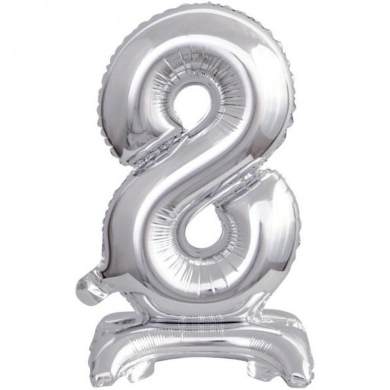 Balon foliowy srebrna stojąca "cyfra 8", 15"- 38 cm /1szt