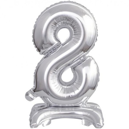 Balon foliowy srebrna stojąca "cyfra 8", 15"- 38 cm /1szt