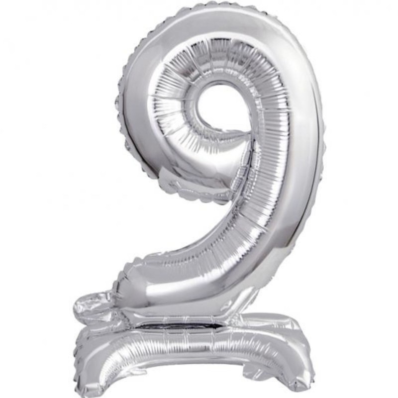Balon foliowy srebrna stojąca "cyfra 9", 15"- 38 cm /1szt
