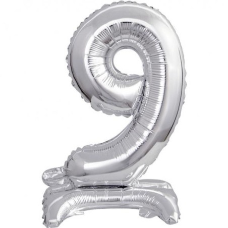 Balon foliowy srebrna stojąca "cyfra 9", 15"- 38 cm /1szt
