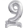 Balon foliowy srebrna stojąca "cyfra 9", 15"- 38 cm /1szt