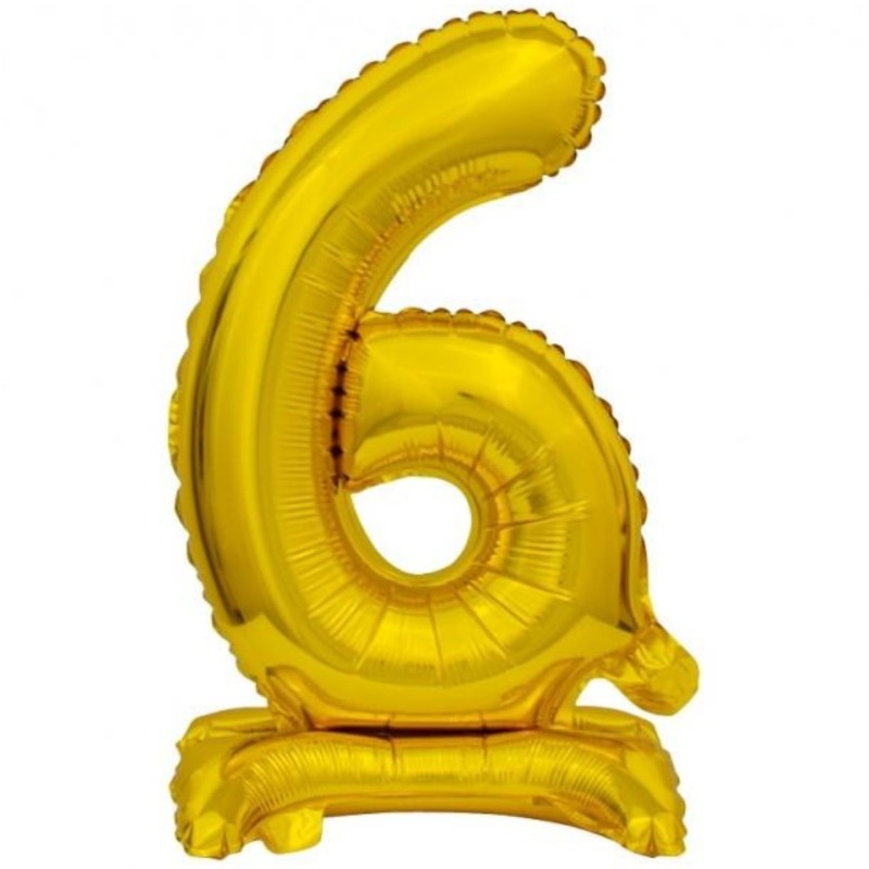 Balon foliowy złota stojąca "cyfra 6", 15"- 38 cm /1szt