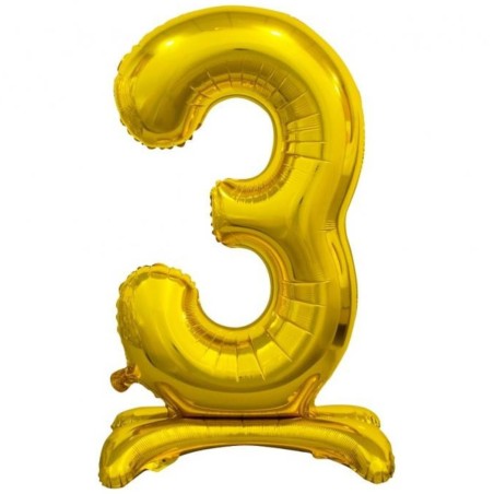 Balon foliowy złota stojąca "cyfra 3", 29"- 74 cm /1szt