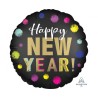 Foliowe Balony kolorowe z napisem "Happy New Year"(Kropki). 18"- 46 cm / 1 szt.(zapakowany)