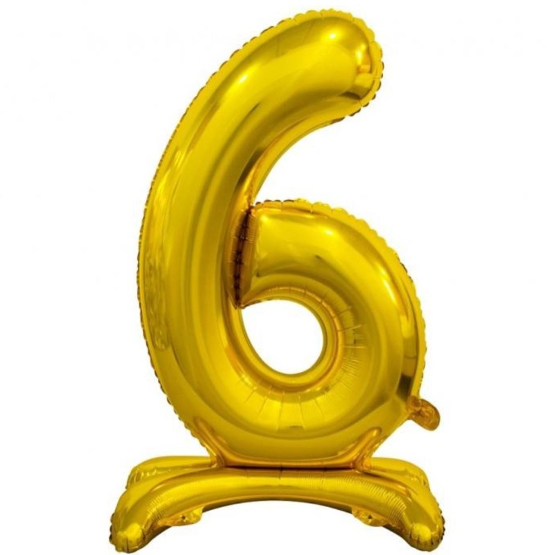 Balon foliowy złota stojąca "cyfra 6", 29"- 74 cm /1szt