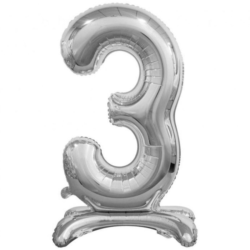 Balon foliowy srebrna stojąca "cyfra 3", 29"- 74 cm /1szt