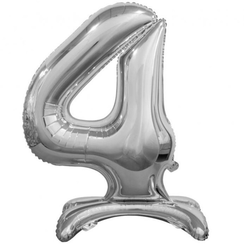 Balon foliowy srebrna stojąca "cyfra 4", 29"- 74 cm /1szt