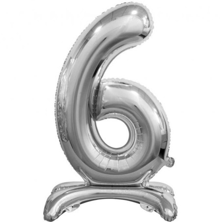 Balon foliowy srebrna stojąca "cyfra 6", 29"- 74 cm /1szt