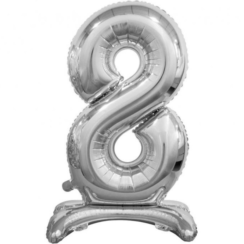Balon foliowy srebrna stojąca "cyfra 8", 29"- 74 cm /1szt