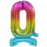 Balon foliowy kolorowa stojąca "cyfra 0" tęczowa , 15"- 38 cm /1szt