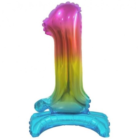 Balon foliowy kolorowa stojąca "cyfra 1" tęczowa , 15"- 38 cm /1szt