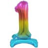 Balon foliowy kolorowa stojąca "cyfra 1" tęczowa , 15"- 38 cm /1szt