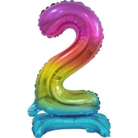 Balon foliowy kolorowa stojąca "cyfra 2" tęczowa , 15"- 38 cm /1szt