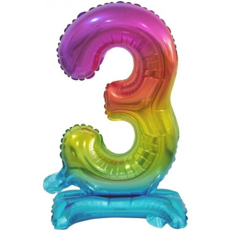 Balon foliowy kolorowa stojąca "cyfra 3" tęczowa , 15"- 38 cm /1szt