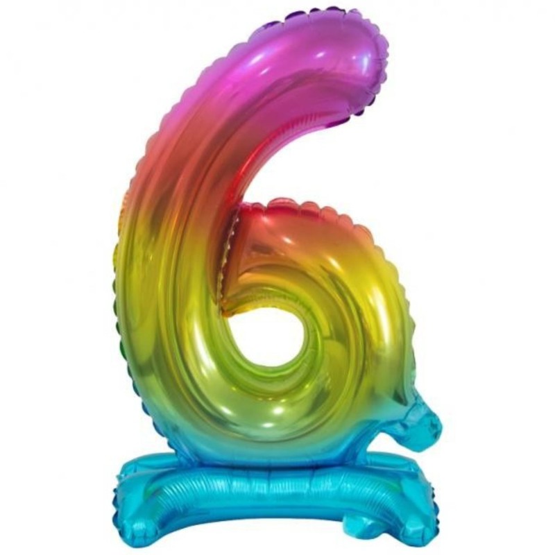 Balon foliowy kolorowa stojąca "cyfra 6" tęczowa , 15"- 38 cm /1szt