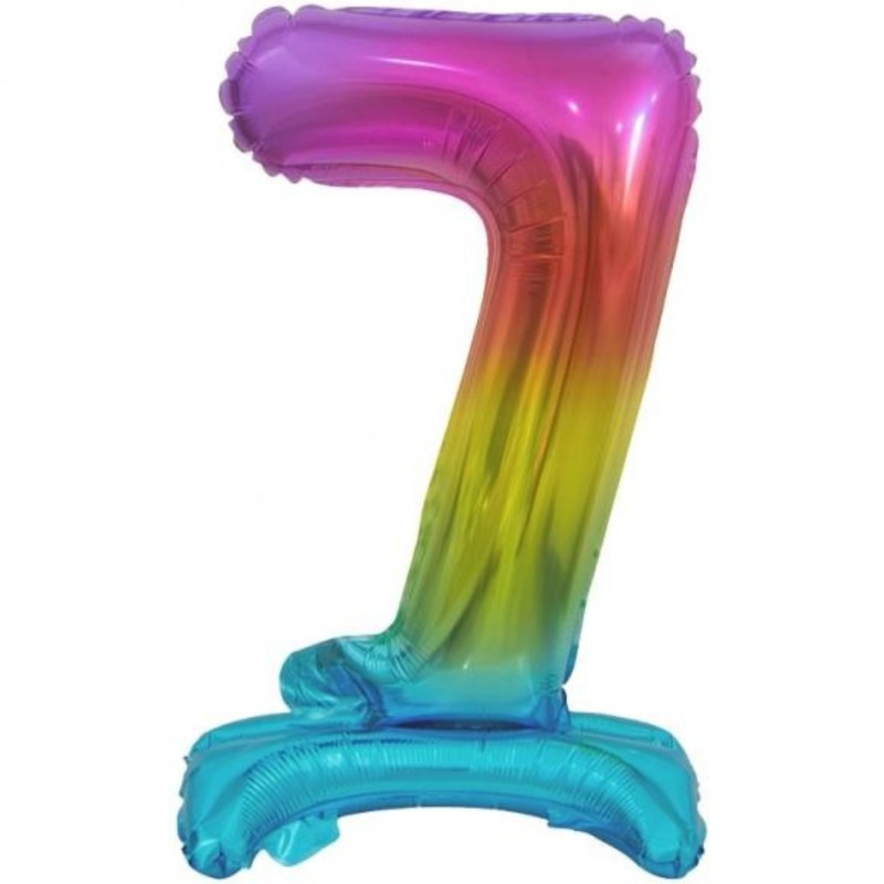 Balon foliowy kolorowa stojąca "cyfra 7" tęczowa , 15"- 38 cm /1szt