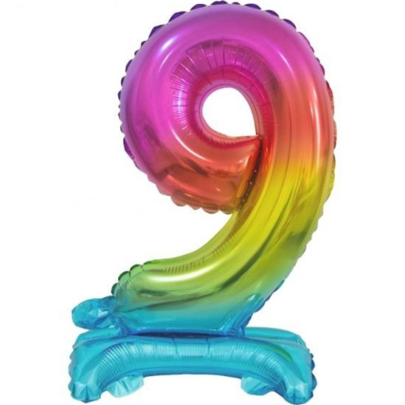 Balon foliowy kolorowa stojąca "cyfra 9" tęczowa , 15"- 38 cm /1szt