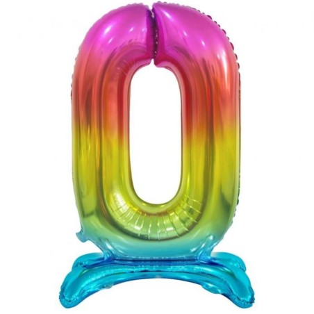 Balon foliowy kolorowa stojąca "cyfra 0" tęczowa, 29"- 74 cm /1szt