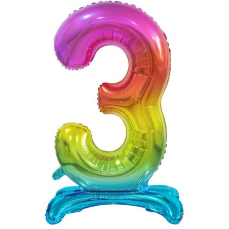 Balon foliowy kolorowa stojąca "cyfra 3" tęczowa, 29"- 74 cm /1szt