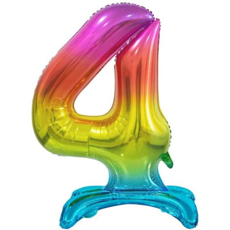 Balon foliowy kolorowa stojąca "cyfra 4" tęczowa, 29"- 74 cm /1szt