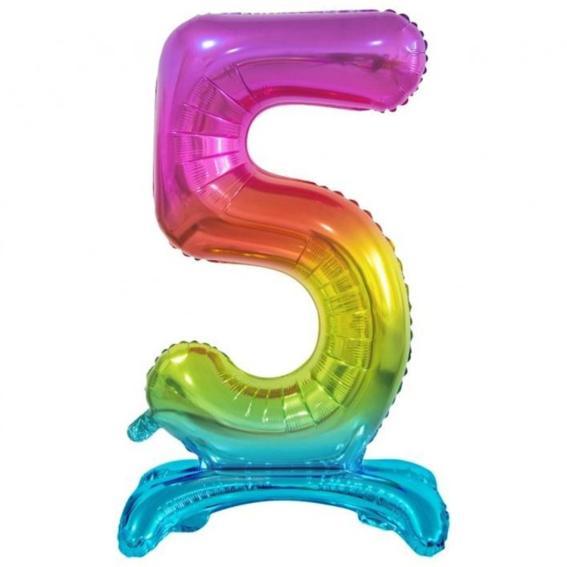 Balon foliowy kolorowa stojąca "cyfra 5" tęczowa, 29"- 74 cm /1szt