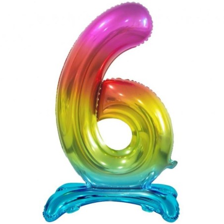 Balon foliowy kolorowa stojąca "cyfra 6" tęczowa, 29"- 74 cm /1szt