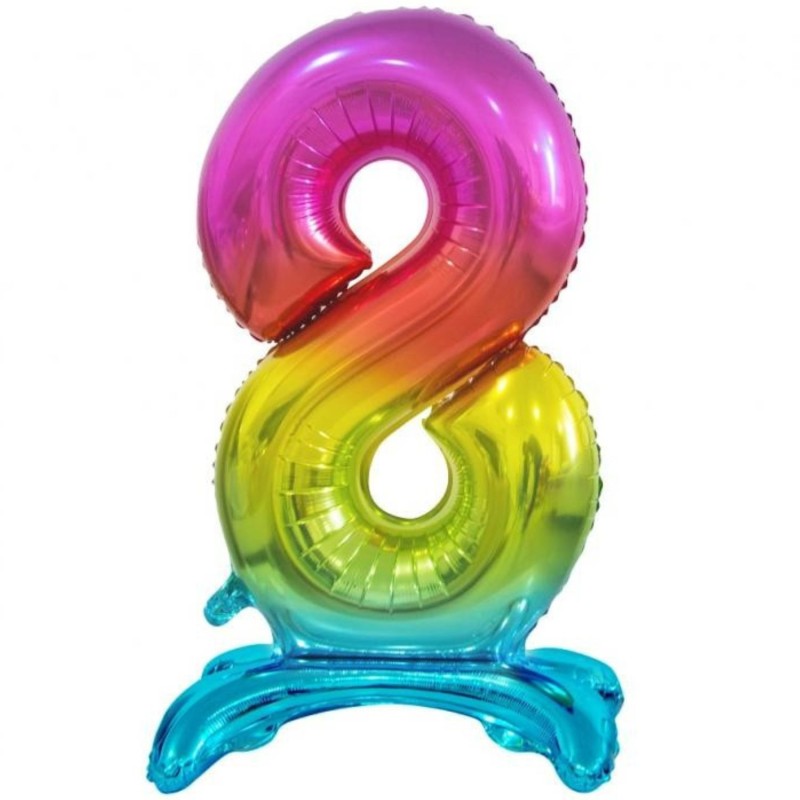 Balon foliowy kolorowa stojąca "cyfra 8" tęczowa, 29"- 74 cm /1szt