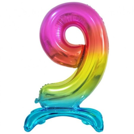 Balon foliowy kolorowa stojąca "cyfra 9" tęczowa, 29"- 74 cm /1szt